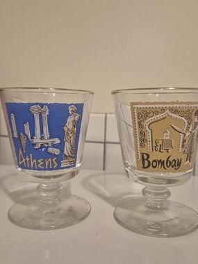 Athens & Bombay Souvenir Goblets - Blue and Gold Prints